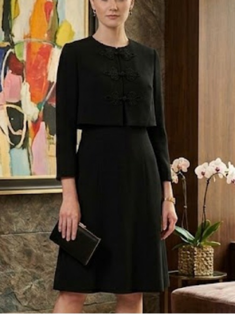 MariAnna Vintage Black Chinese Toggle Lined Midi Dress Women's 6